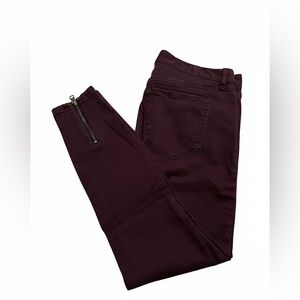 Dark Burgundy Maroon Moto Leggings Jeggings Ankle Zip Pants,  Petite (P) 28/6